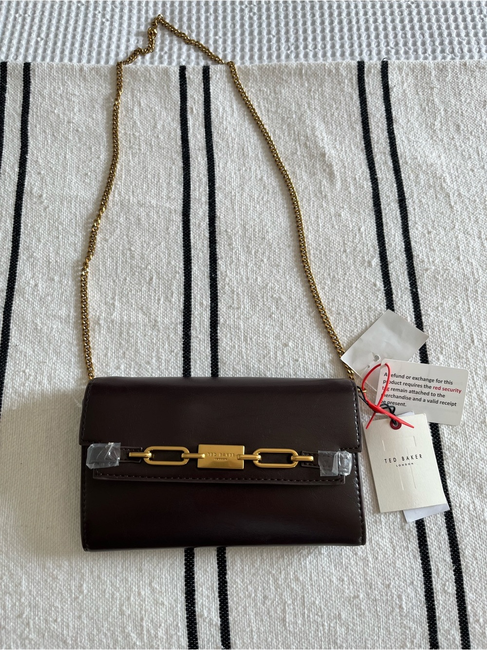 Ted Baker Chocolat Brown Chain Shoulder Bag with Gold Hardware